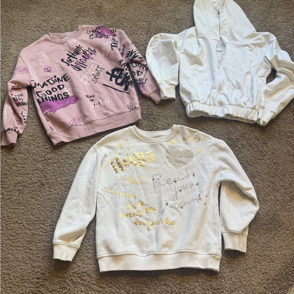Zara Pink and White Graphic Kids Sweatshirts